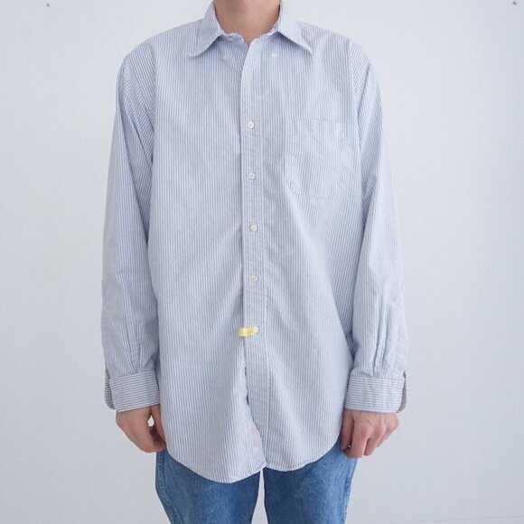 Brooks Brothers Blue Pinstripe Traditional Fit Button Down Polo Dress Shirt 17 - Picture 1 of 12